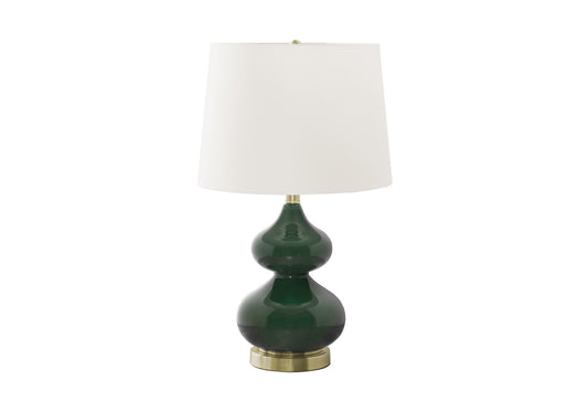 Lighting, 24"h, Green Glass, Ivory / Cream Shade, Contemporary