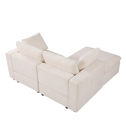 68.5" Loveseat Sofa with Ottoman Modular Sectional Love Seat Couch Small L Shaped Upholstered Couch for Living Room Apartment Small Space, Chenille  Beige