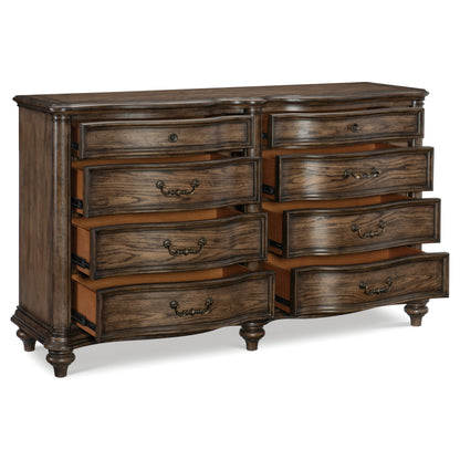 Traditional Dresser of 8 Drawers Classic Brown Oak Finish 1pc Wooden Formal Bedroom Furniture Decorative Drawer Pulls