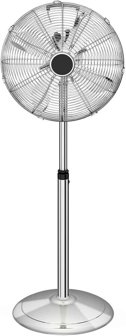 16 Inch Stand Fan, Adjustable Heights, Horizontal Ocillation 75°, 3 Settings Speeds, Low Noise, Quality Made Durable Fan, High Velocity, Heavy Duty Metal For Industrial, Commercial, Residential