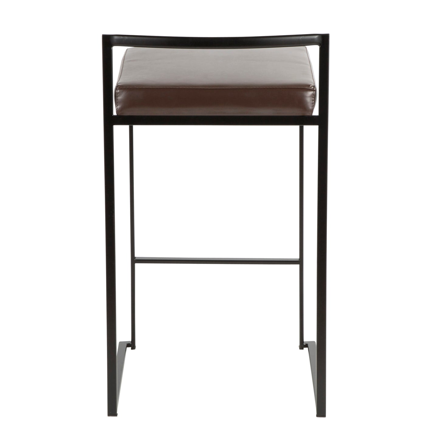 Fuji Contemporary Stackable Counter Stool in Black with Brown Faux Leather Cushion by LumiSource - Set of 2