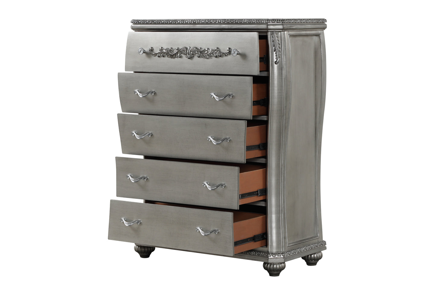 Destiny Traditional Style 5-Drawer Chest With metal drawer pulls Made with Wood in Silver