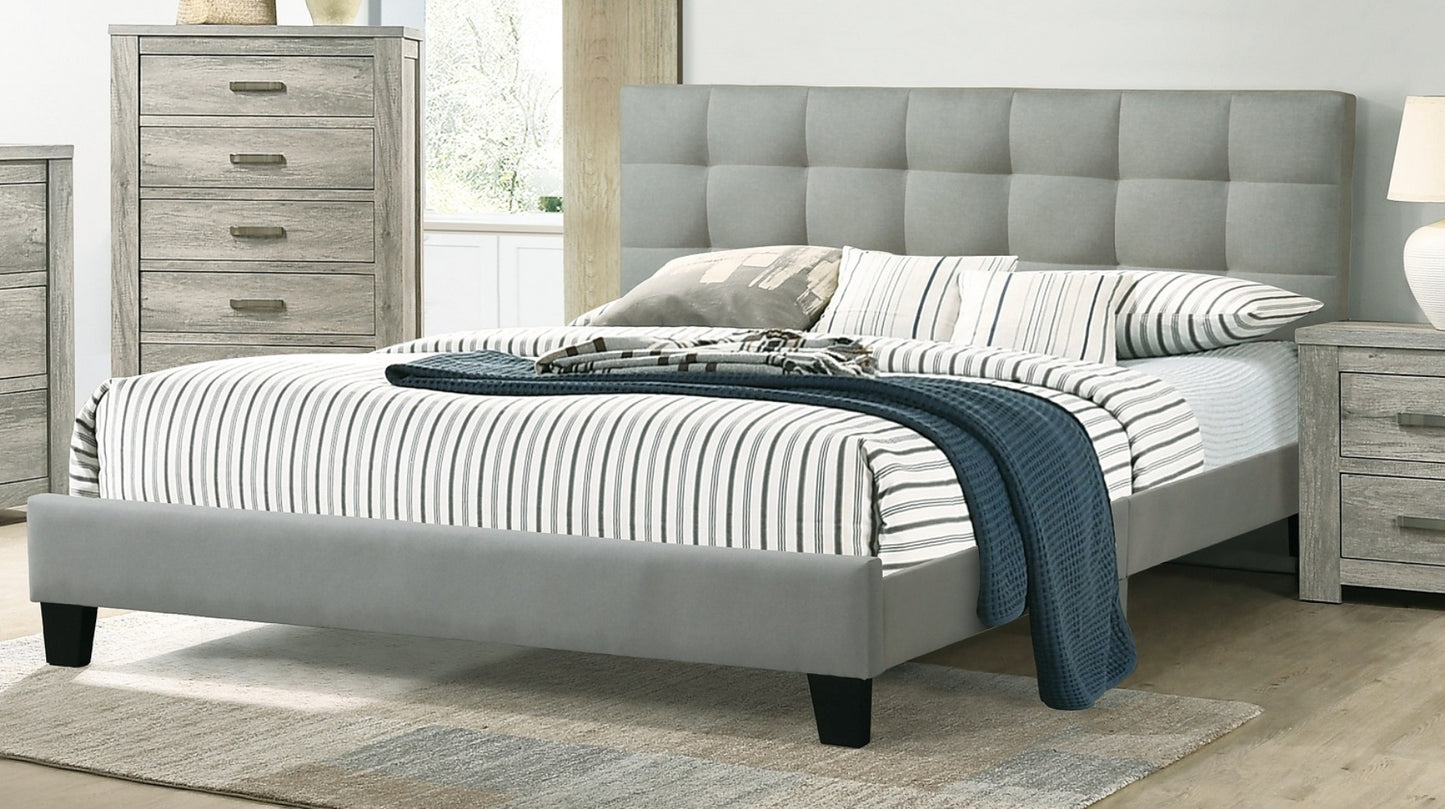 Contemporary 1pc Queen Size Bed Grey Polyfiber Tufted Headboard Platform Bedframe Bedroom Furniture