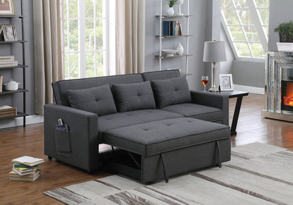 Zoey 79.75" Dark Gray Linen Convertible Sleeper Sofa with Side Pocket