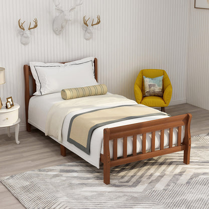 Wood Platform Bed Twin Bed Frame Panel Bed Mattress Foundation Sleigh Bed with Headboard/Footboard/Wood Slat Support