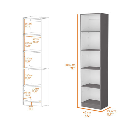 Zachary Matt Gray and White 5-Shelf Slim Bookcase