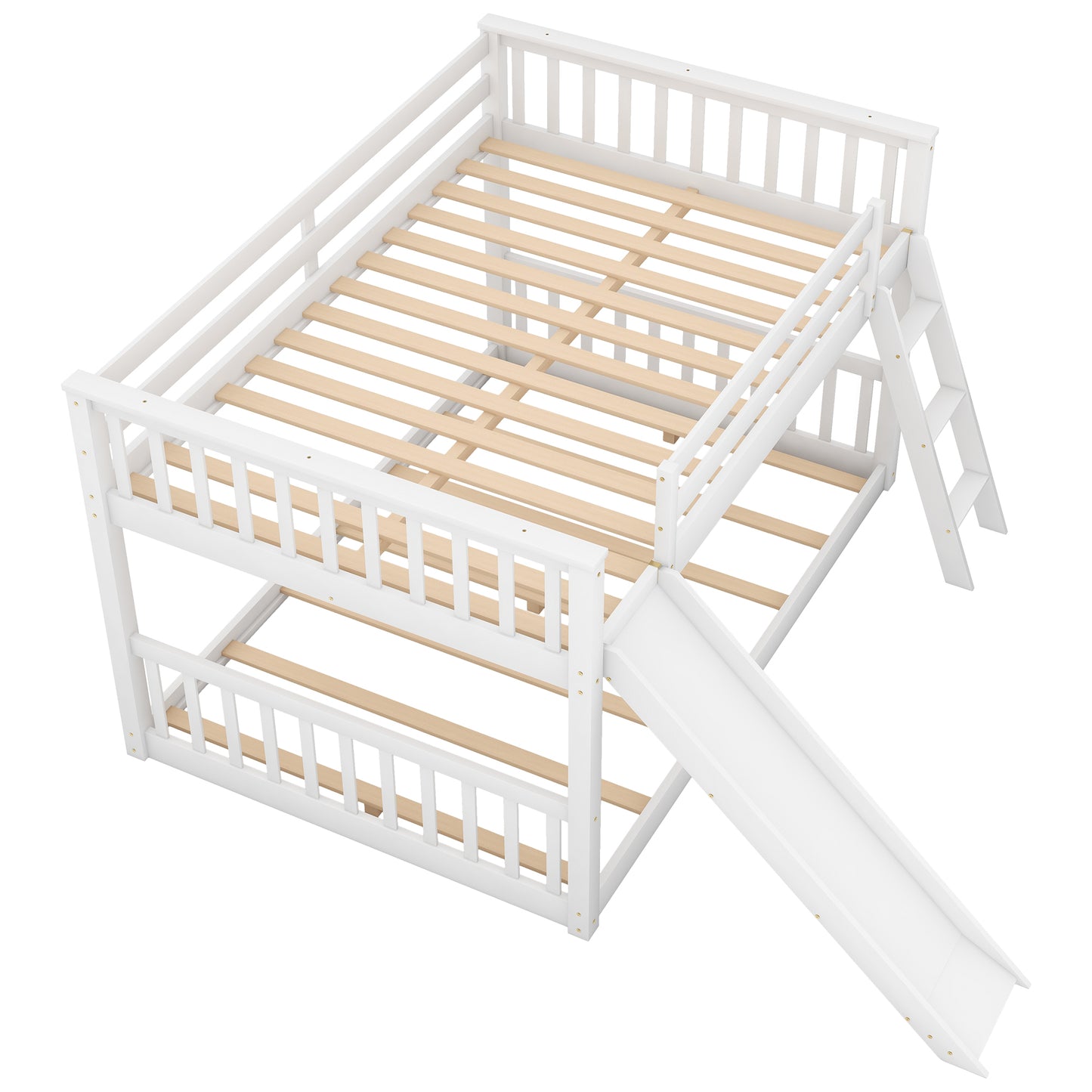 White Full over Full Bunk Bed with Convertible Slide and Ladder, Pine Wood, 79.1''L x 57.5''W x 49.4''H