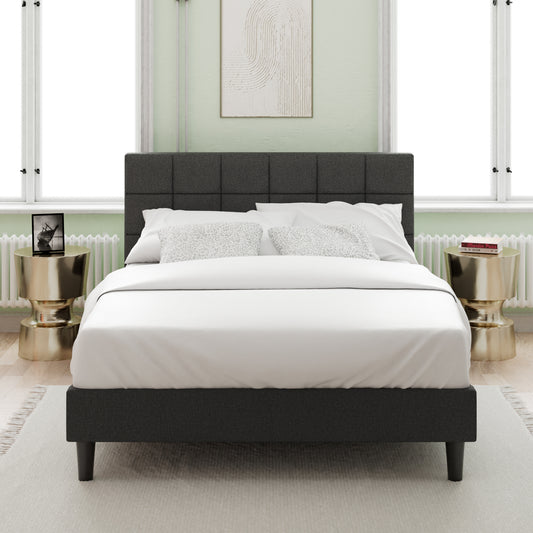 Upholstered Platform Bed Square Stitch - Queen