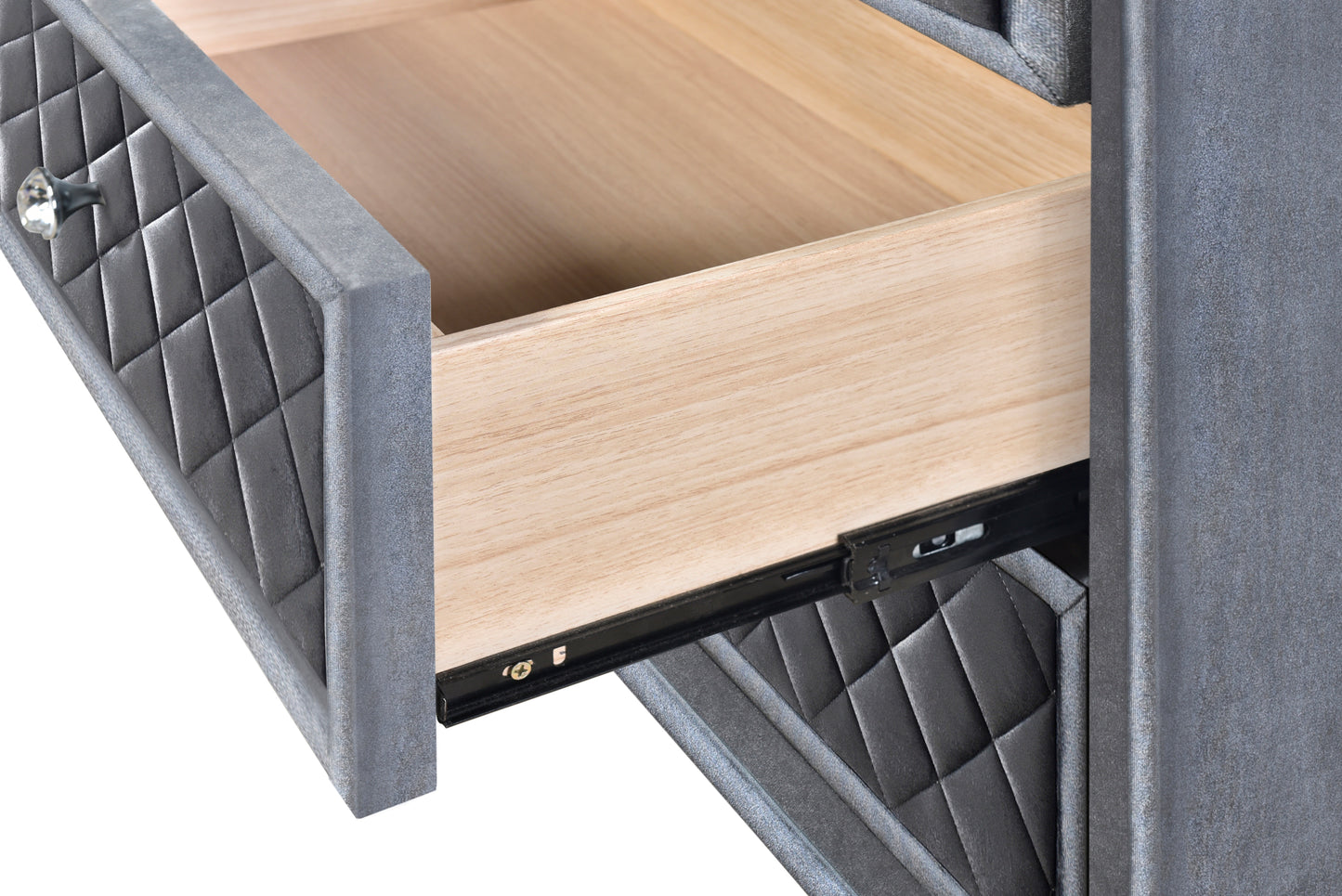 1pc Glam 3-Drawer Nightstand Velvet Tufted Drawer Front Jewelry Tray Faux Crystal Drawer Knobs