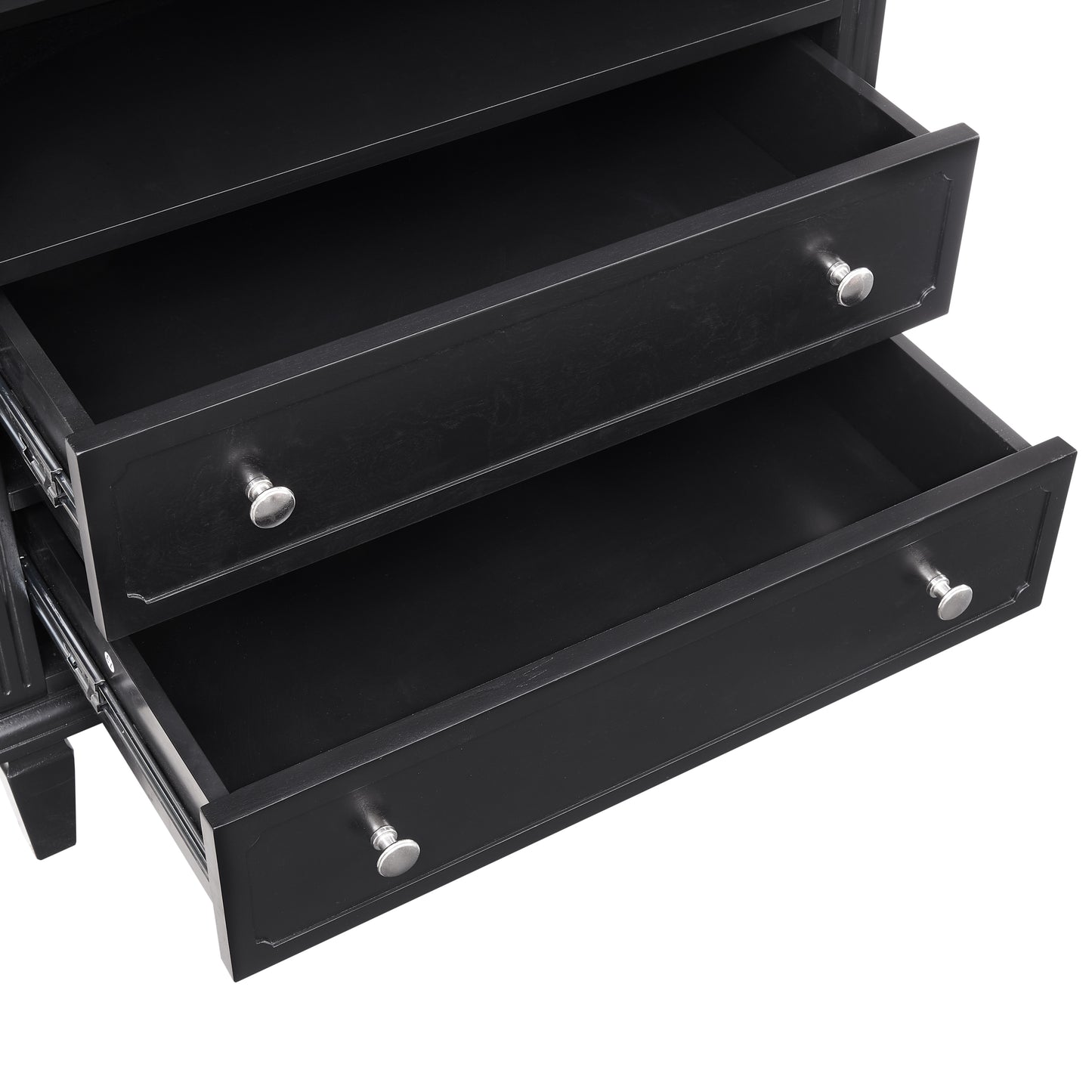 Open Space and 2 Drawers Dresser Nightstand with Charging Station, Farmhouse End Table with USB Ports and Outlets, Fluted Pilasters Design Side Table with Solid Wood Legs for Bedroom