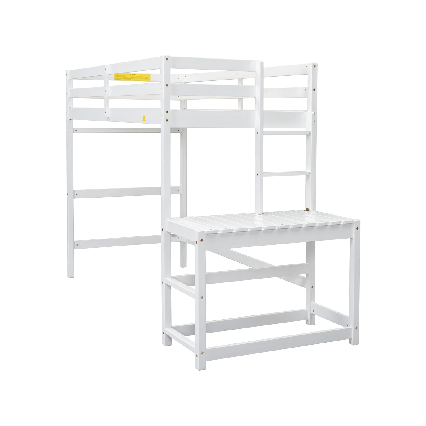 Twin Size High Loft Bed with Ladder landing Platform, Ladders, Guardrails,White