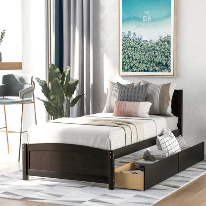 Twin size Platform Bed with Two Drawers, Espresso