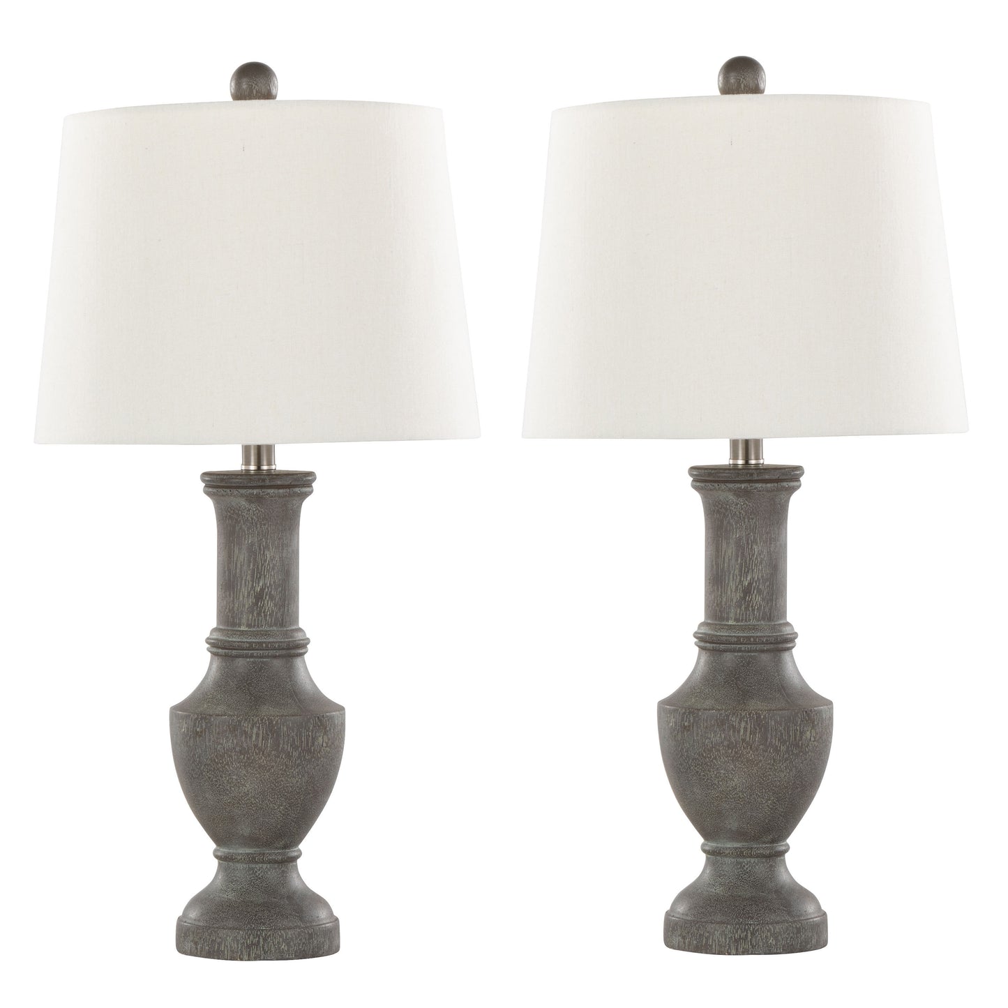 Chateau 26" Contemporary Polyresin Table Lamp in Acid Griffin Wood Polyresin, Brushed Nickel and White Linen Shade from Grandview Gallery by LumiSource - Set of 2