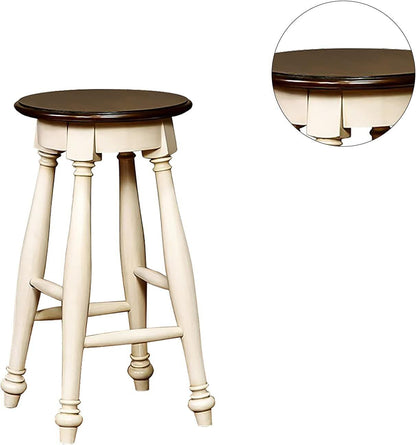 Off-White 2pc Stools Transitional Style Solid wood Cherry Wooden Seat Turned Legs Stool Dining Room