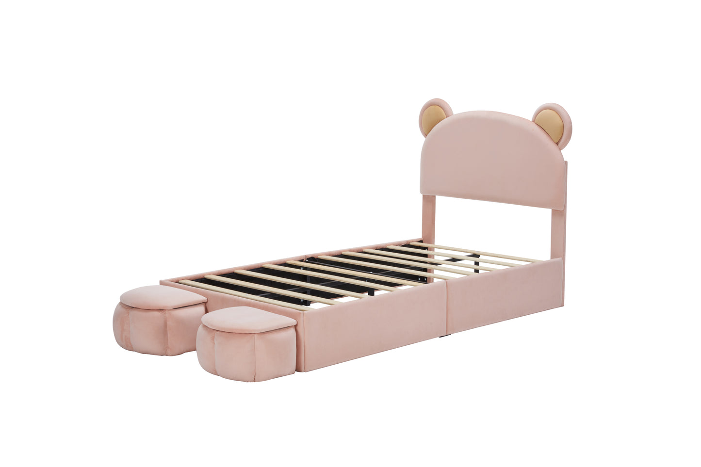 Twin Size Upholstered Platform Bed Frame with Cartoon Bear Ears Shaped Headboard  for Kids Teens Bedroom, No Box Spring Needed