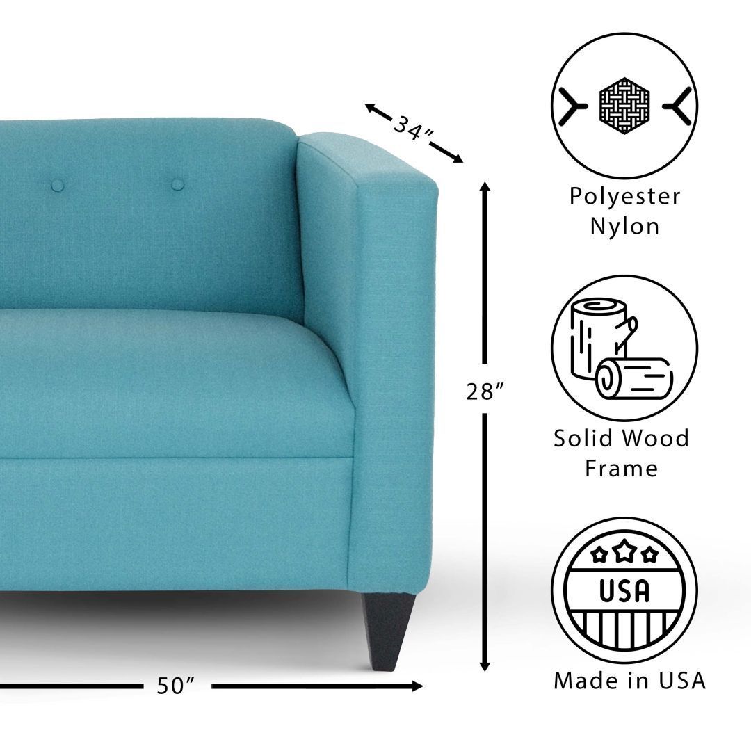 Teal Loveseat Sofa for Living Room, Modern Décor Love Seat Mini Small Couches for Small Spaces and Bedroom with Solid Wood Frame (Polyester Nylon)