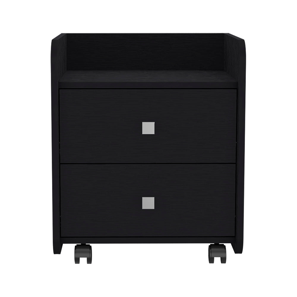 Nightstand Csmet, Metal Handle, Two Drawers, Black Wengue Finish