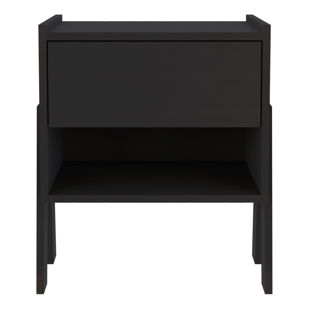 Joy Nightstand , End Table, Side Table Four Legs, One Open Shelf, One Drawer  -Black