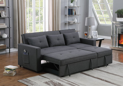 Zoey 79.75" Dark Gray Linen Convertible Sleeper Sofa with Side Pocket