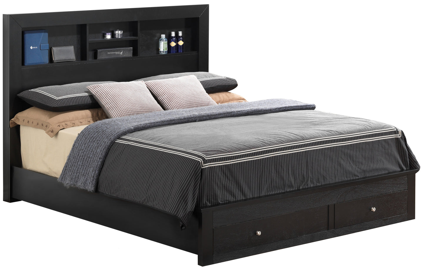 Transitional Black King Storage Bed