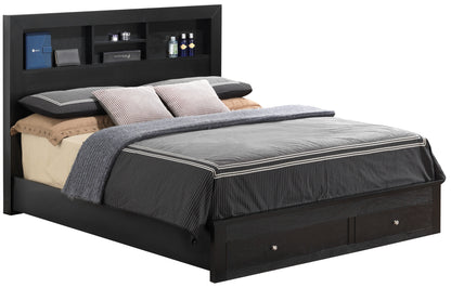 Transitional Black King Storage Bed