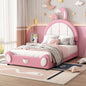 Twin Size Upholstered Platform Bed with Rabbit Shaped Headboard, Pink