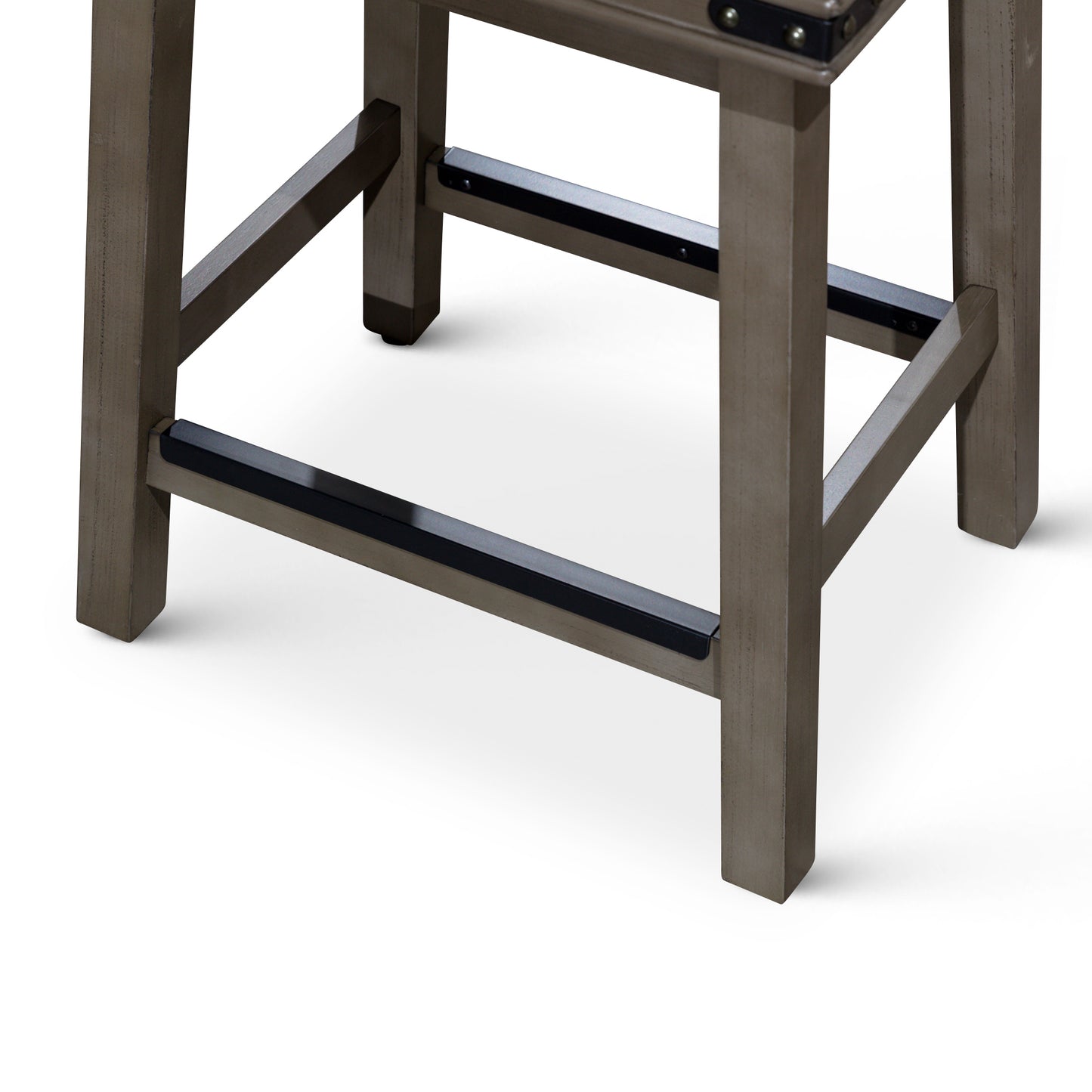 24" Counter Stool, Weathered Gray Finish, Black Leather Seat