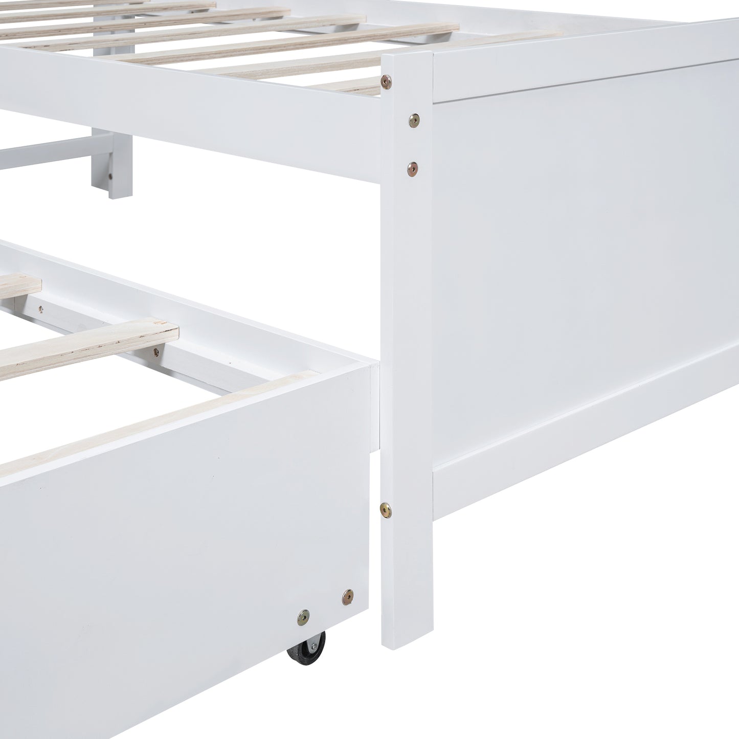 Twin Size Platform Bed with Storage LED Headboard, Twin Size Trundle and 3 Drawers, White