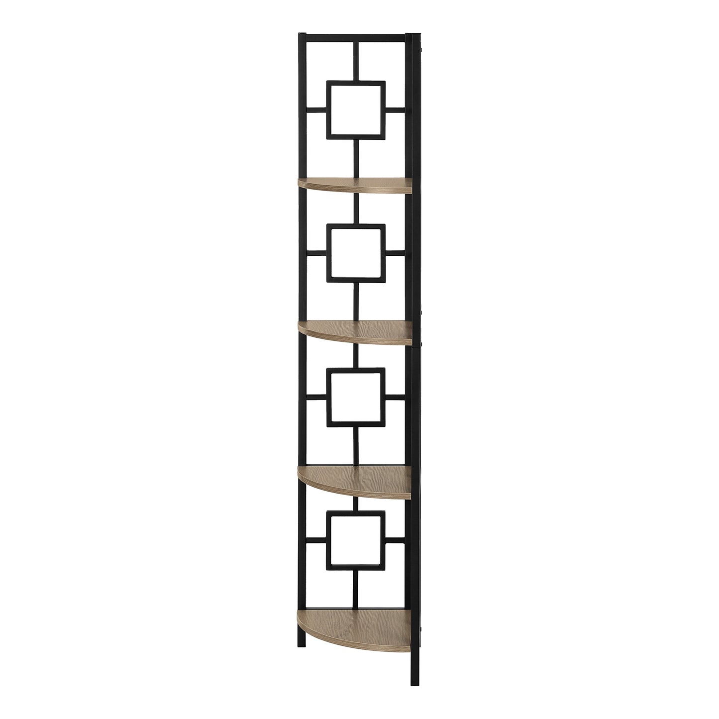 Bookshelf, Bookcase, Etagere, Corner, 4 Tier, 62"h, Office, Bedroom, Brown Laminate, Black Metal, Contemporary, Modern