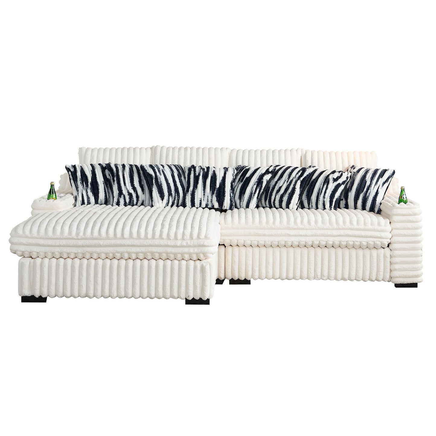 108Inch Modern Sectional Sofa L shape sofa with 4PCS Back Cushions and 8PCS Toss Pillows, Cup Holder,Bluetooth Speaker,Wireless Charger,USB Ports for Living Room,Beige