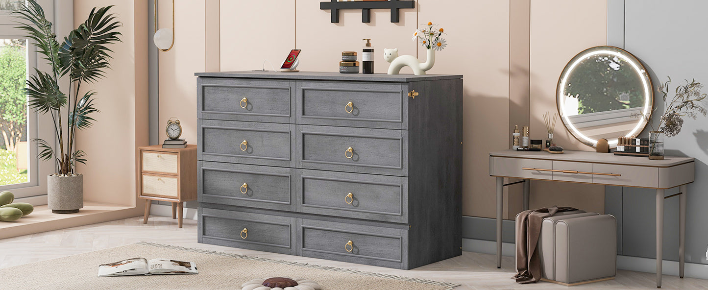 Queen Murphy Bed with Large Drawers,Gray