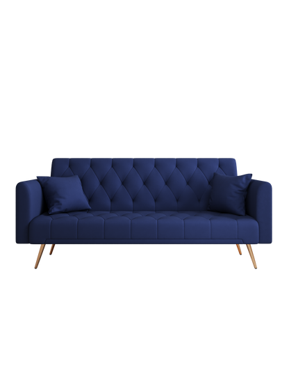 71-inch convertible love seat sofa, American retro blue velvet material, suitable for small living room, bedroom, office