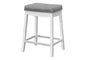 Bar Stool, Set Of 2, Counter Height, Saddle Seat, Kitchen, White Wood, Grey Leather Look, Transitional