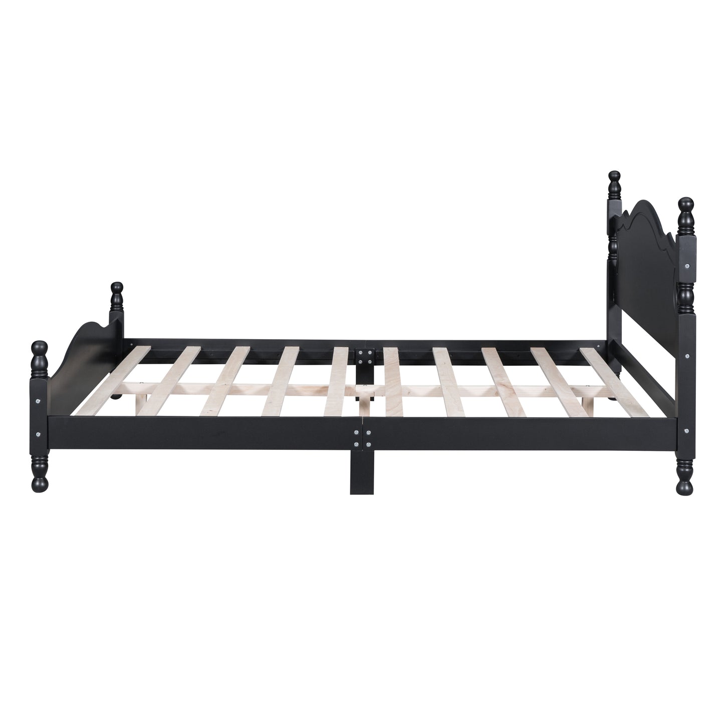 Queen Size Wood Platform Bed Frame,Retro Style Platform Bed with Wooden Slat Support,Black