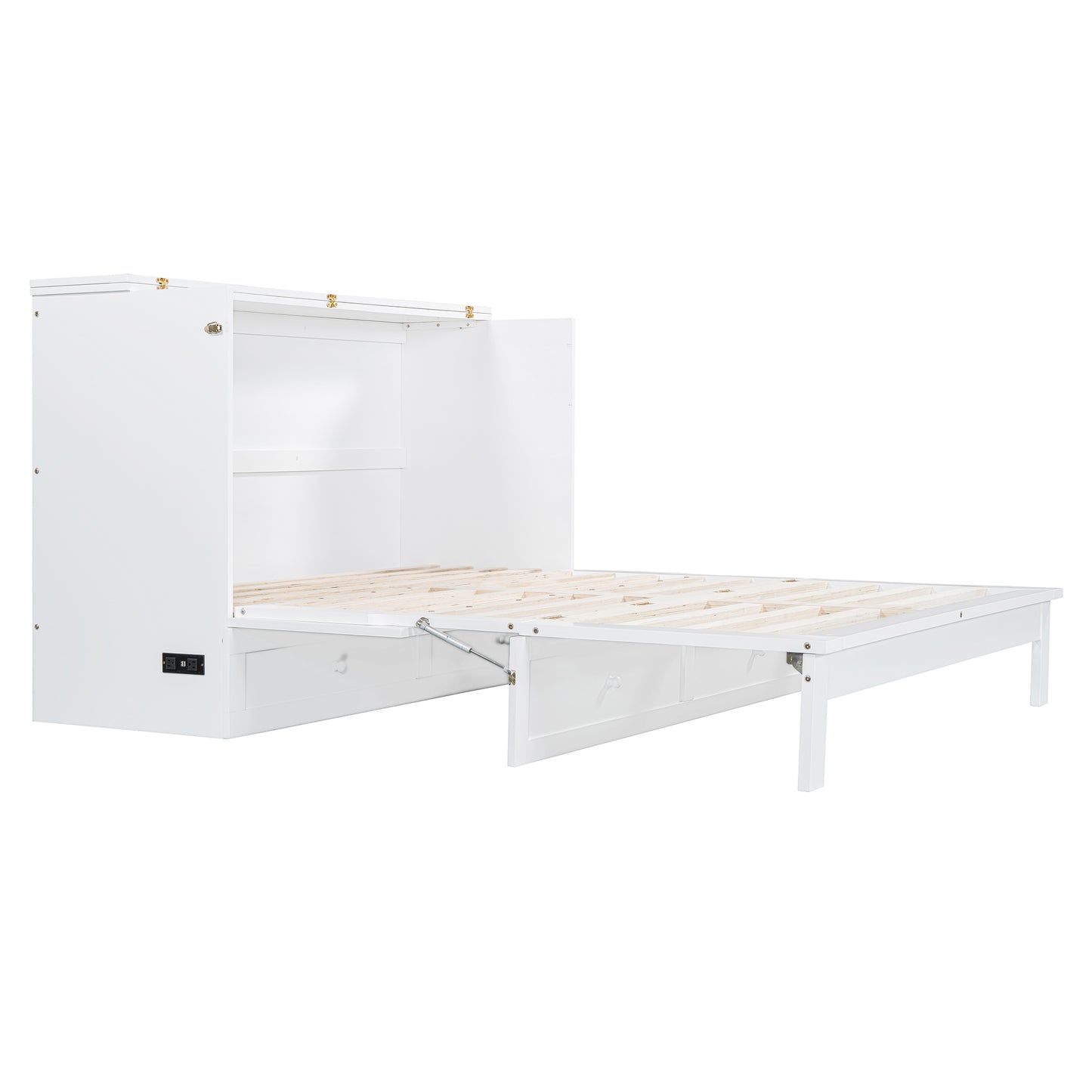 Queen Size Murphy Bed with Large Drawers, White