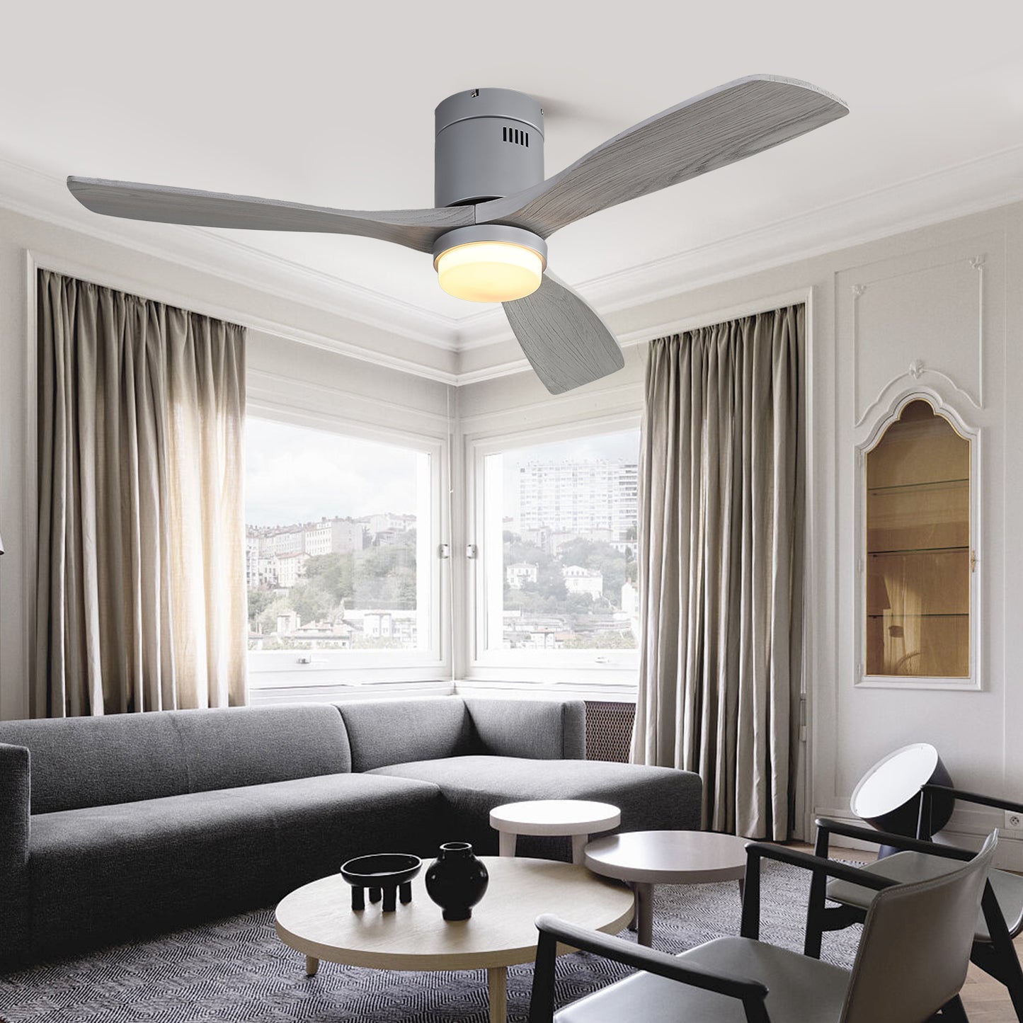 52 Inch Ceiling Fan With Lights 3 Solid Wood Fan Blade Noiseless Reversible Motor Remote Control With Light