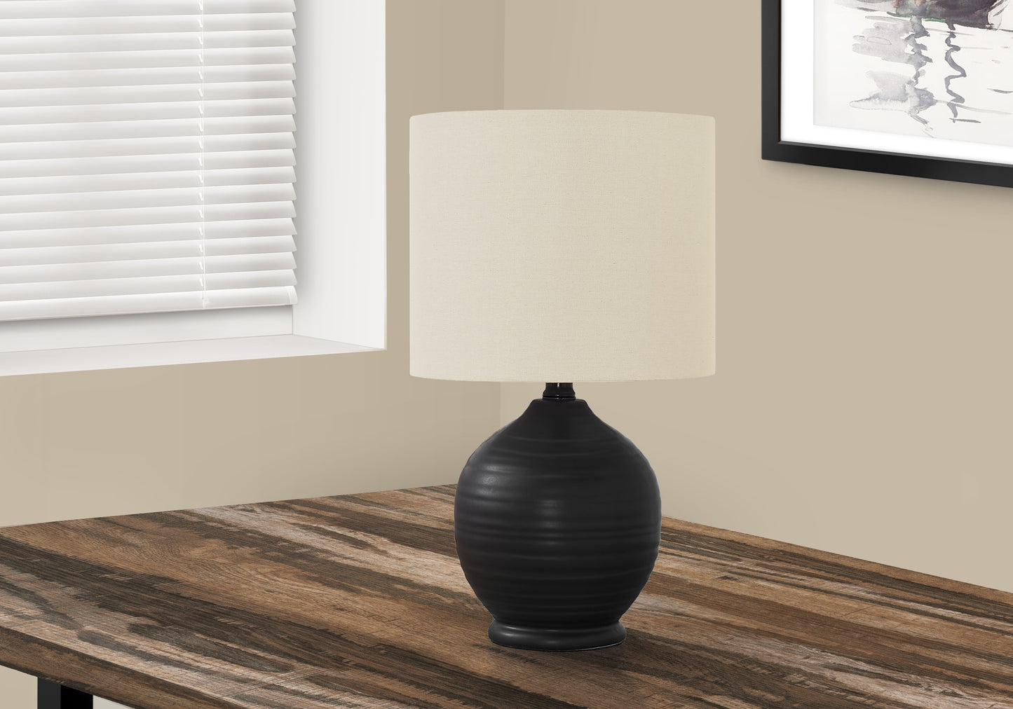 Lighting, 17"h, Table Lamp, Black Ceramic, Ivory / Cream Shade, Transitional