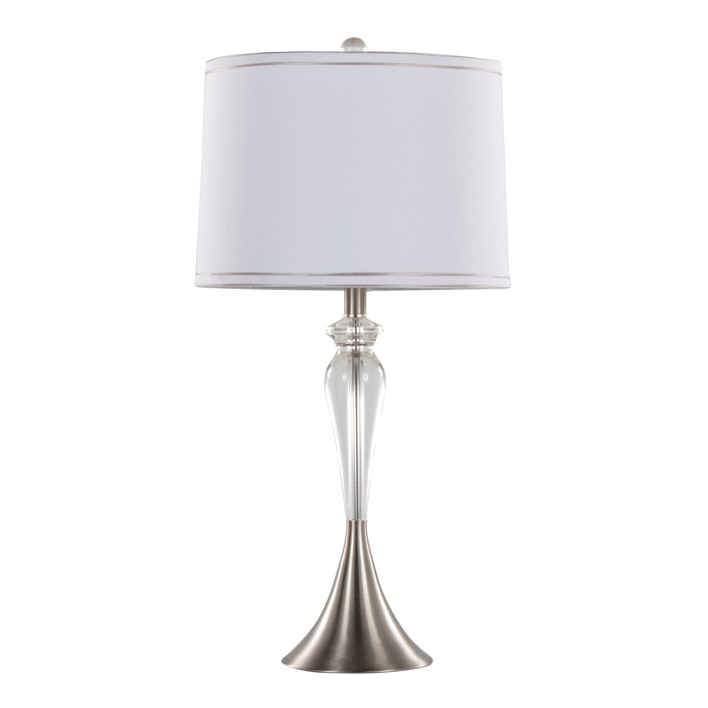 Ashland 28" Contemporary Crystal Table Lamp in Clear Crystal, Brushed Nickel and White Linen Shade with Silver Trim from Grandview Gallery by LumiSource - Set of 2