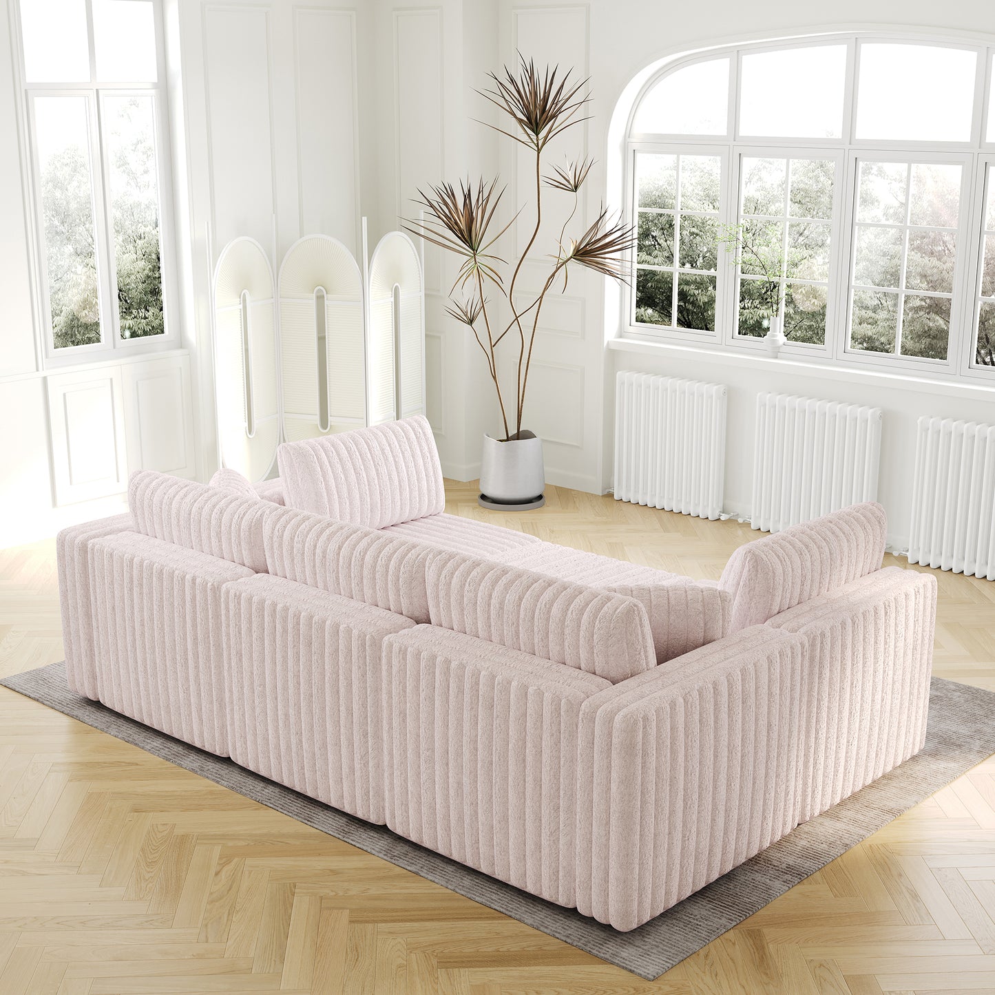 106.3" Soft  U-shaped 6-Person Sofa. Matches 30.7" Ottoman with Hydraulic Lift. Comfortable & Stylish. For Bedroom & Living Room. Light Pink.Modern Furniture. Modular Design.