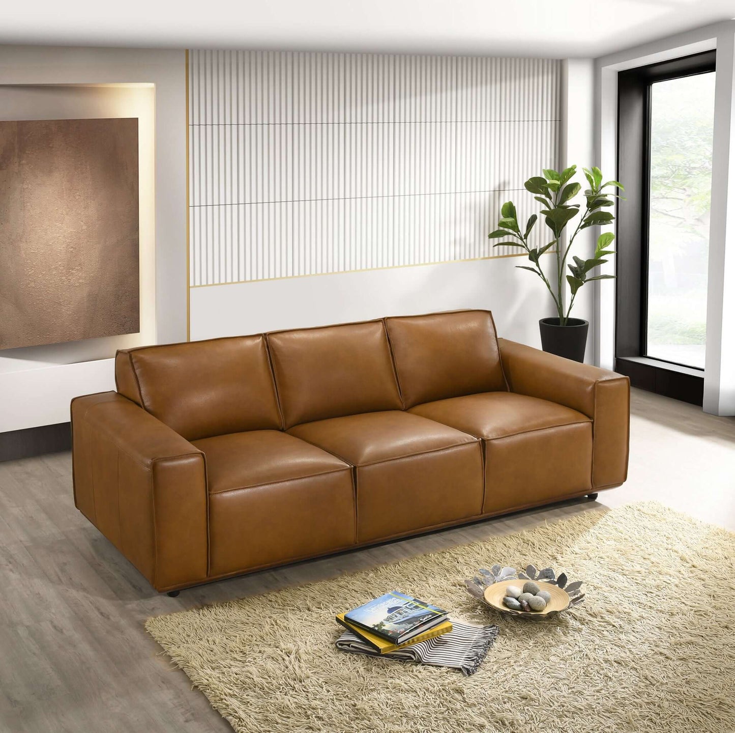 Hanky Genuine Tan Leather Sofa