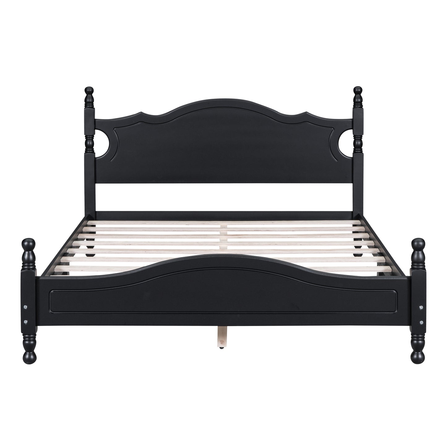 Queen Size Wood Platform Bed Frame,Retro Style Platform Bed with Wooden Slat Support,Black