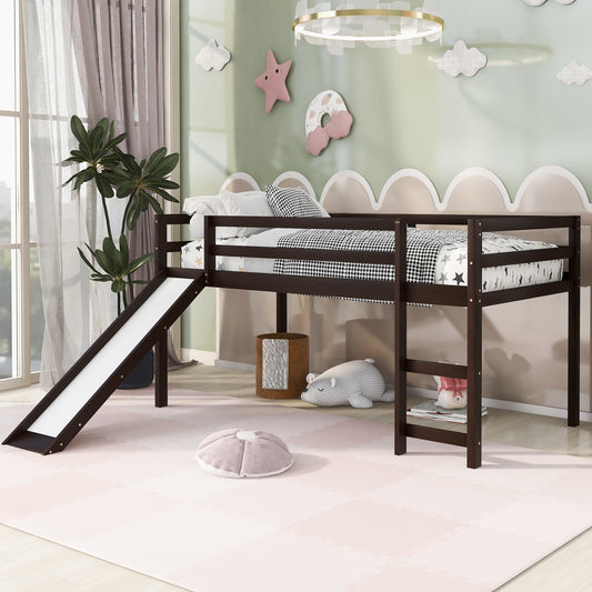 Loft Bed with Slide, Multifunctional Design, Twin (Espresso)(OLD SKU: WF191904AAP)