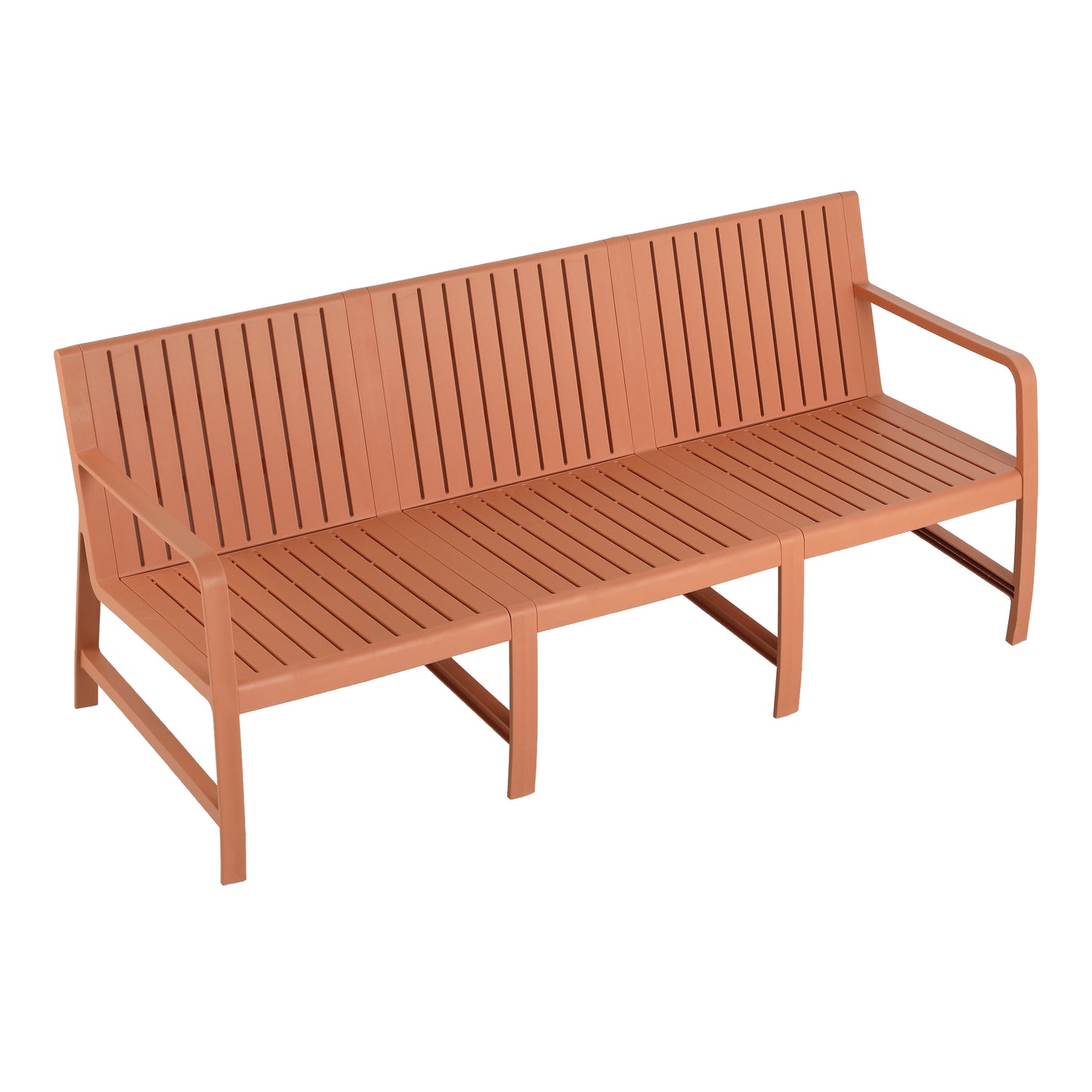 One-piece Indoor/Outdoor Three-seater Sofa, UV-resistant, Waterproof and Durable, Apricot Brown, 71.26*27.17*29.92in, Polypropylene