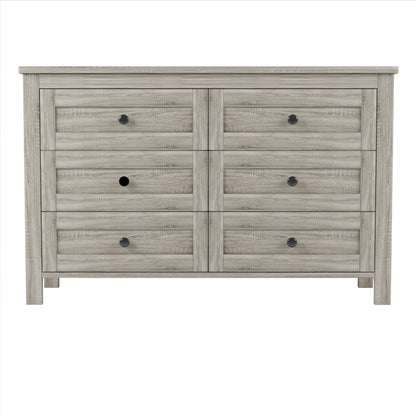 Retro Farmhouse Style Wooden Dresser with 6 Drawer, Storage Cabinet for Bedroom, Anitque Gray