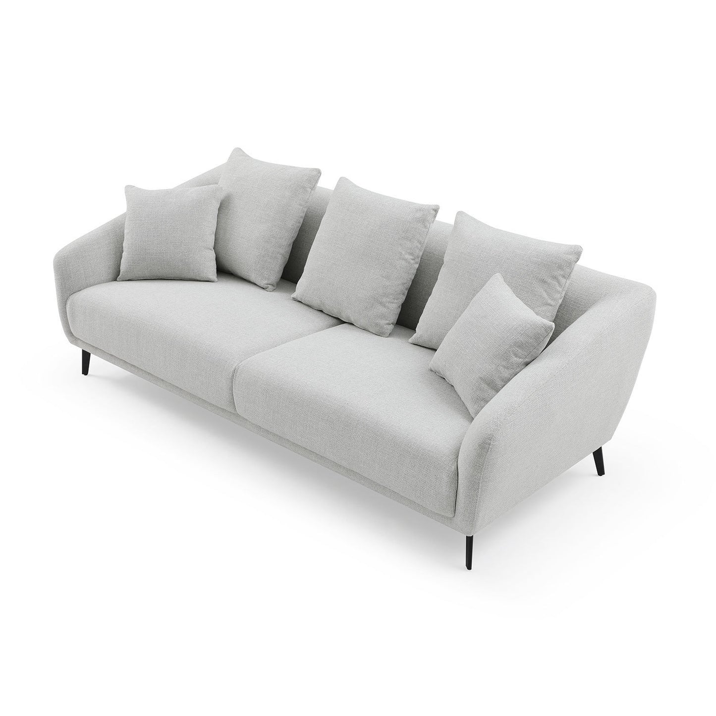 Modern Fabric Upholstered Sofa with Three Cushions, 2 Pillows, Light Grey