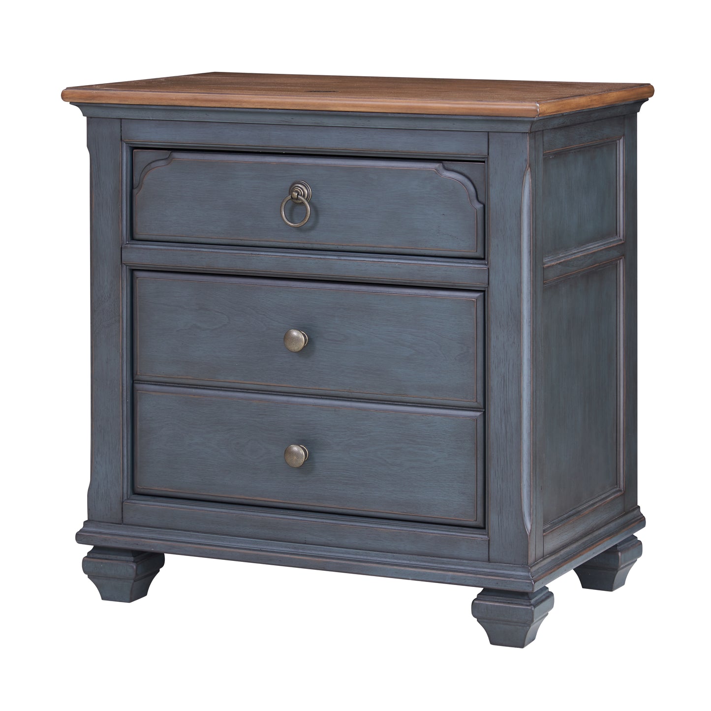 3-Drawer Nightstand, No Assembly Required, Corduroy Blue Finish