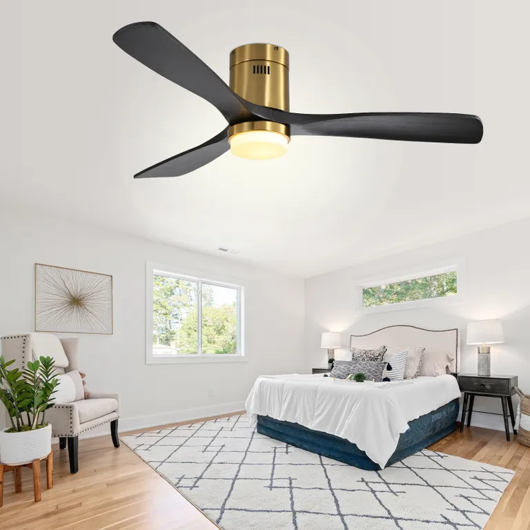 52 Inch Low Profile Ceiling Fan with Remote Control 3 Solid Wood Blades,52 Inches Suitable for Indoor and Outdoor