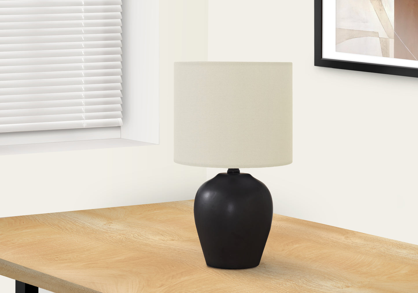 Lighting, 17"h, Table Lamp, Black Ceramic, Ivory / Cream Shade, Transitional