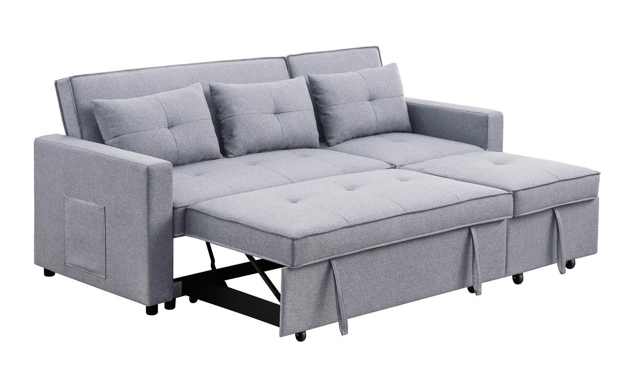 Zoey 79.75" Light Gray Linen Convertible Sleeper Sofa with Side Pocket