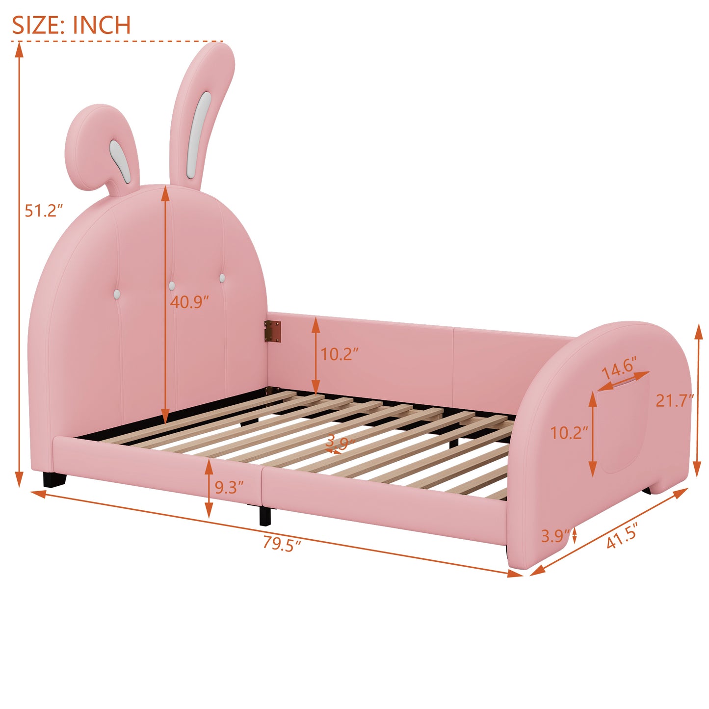 Twin size Upholstered Rabbit-Shape Princess Bed ,Twin Size Platform Bed with Headboard and Footboard,Pink